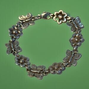 James Avery Retired HTF Silver Butterflies In Bloom Flower Bracelet 7 3/4”